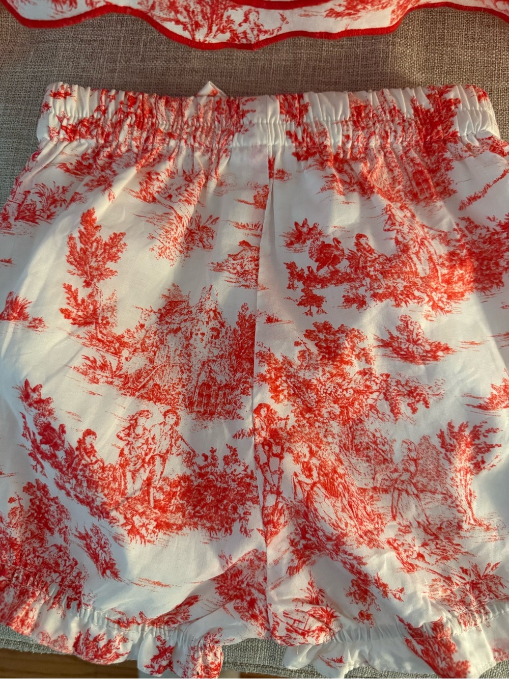 Red Toile Print Girls' Formal Dress with Bow - Picture 4 of 9